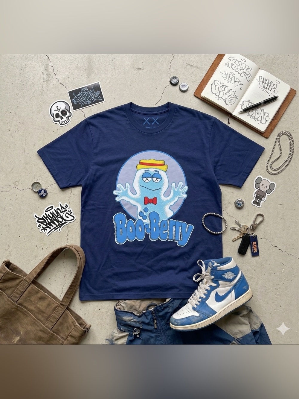 KAWS x Monsters Boo Berry Blue Mens T-Shirt NWOT Size L